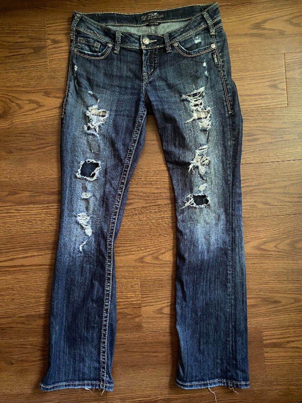 Silver Jeans Co. Distressed Pioneer Low Rise Bootcut Jeans W30 L33